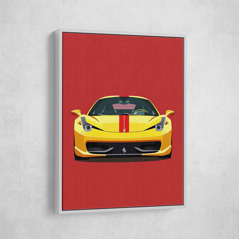 Ferrari 458 Yellow on Red Poster Style Wall Art